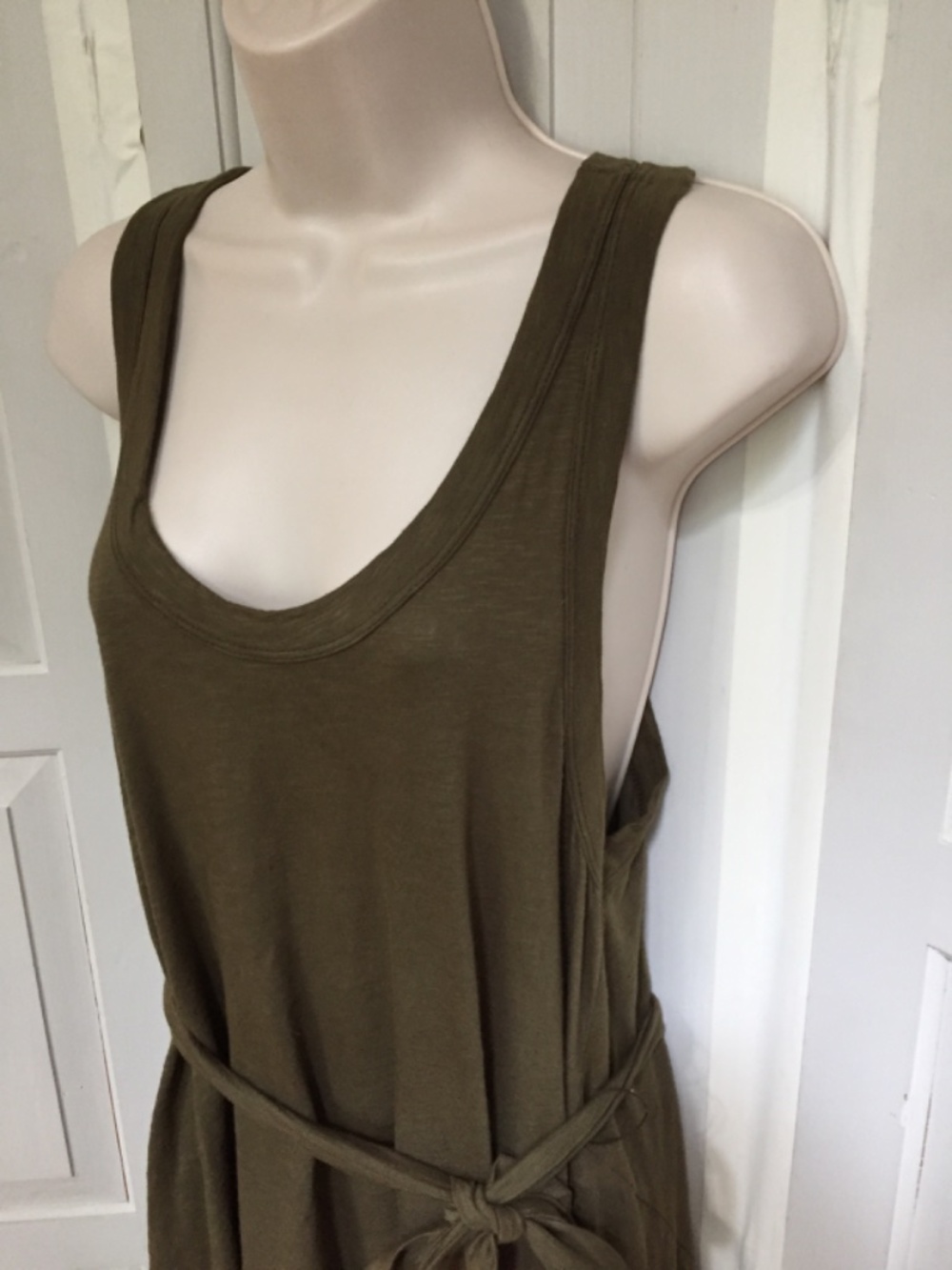 Wilt Olive Green Sleeveless Tank Dress w/ Tie Waist & Back Ruffle - Picture 8 of 15